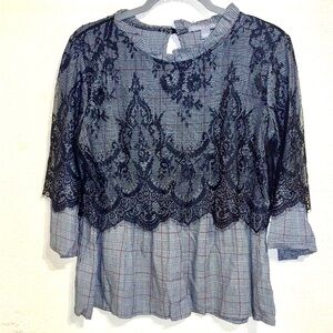 Valerie Stevens Elegant Black and Gray Lace Women's Top